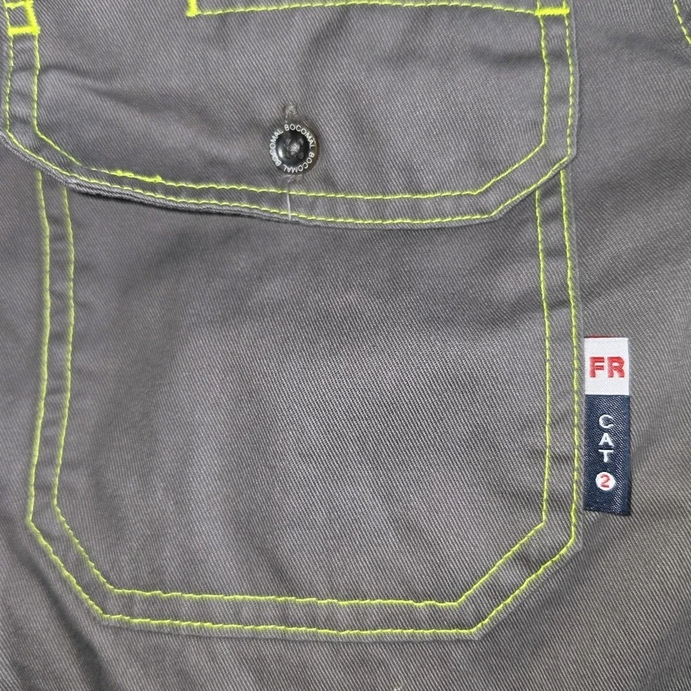 Bocomal Flame Resistant FR Work Shirt Men's XL Charcoal Gray Hi-Vis CAT 2